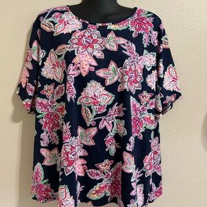 Floral Women's Swim Top - Pink and Navy